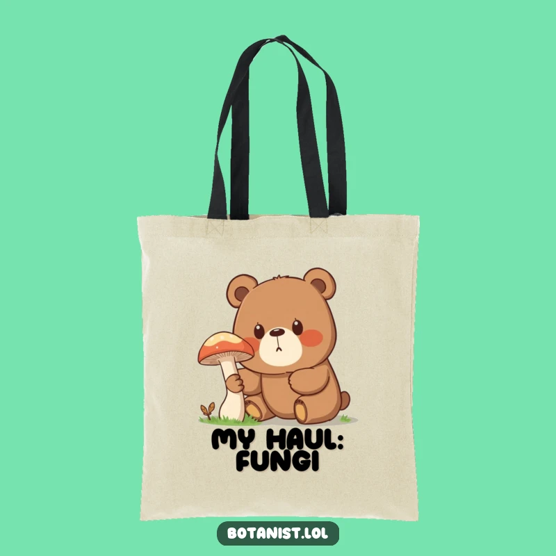Funny Surprised Bear Mushroom Tote Bag - Carry Your Finds with Woodland Whimsy